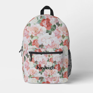 Rosa Rote Rose Blau Bedruckter Rucksack
