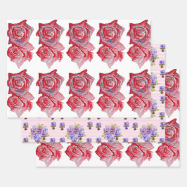 Rosa Rote Rose Rose Blume Aquarellmalerei Kunst Geschenkpapier Set