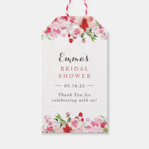 Rosa rote Rosen Aquarell Blumen Hochzeitsdusche Geschenkanhänger