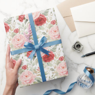 Rosa rote Rosen Blumen Hochzeitsdusche Geschenkpapier