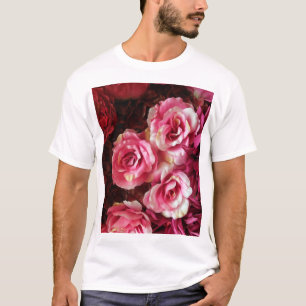 Rosa, rote Rosen: Stoffuntergrund. T-Shirt
