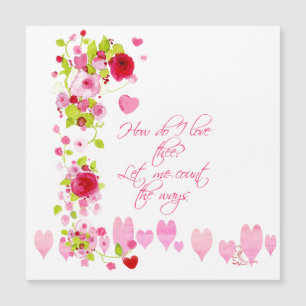 Rosa Rote Rosen und Aquarellfarben Verse Text Magnetkarte