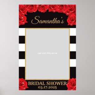 Rosa-rote Rosen und goldene Hochzeitsdusche-Fotore Poster