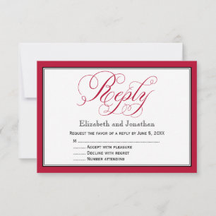 Rosa rote schwarze und weiße Skript-Hochzeitsantwo RSVP Karte