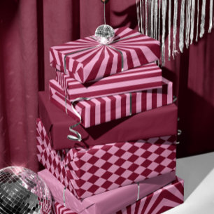 Rosa rote Streifen Geschenkpapier Bogen Set