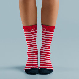 Rosa Rote Streifen Name Hand gezeichnet Quirky Wei Socken