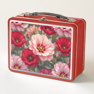 Rosa, rote und mauvefarbene Blumen Metall Brotdose