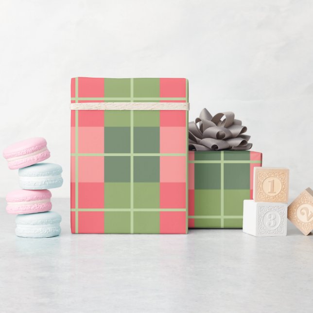 Rosa rote und weiße Quadrate Geschenkpapier (Babyparty)