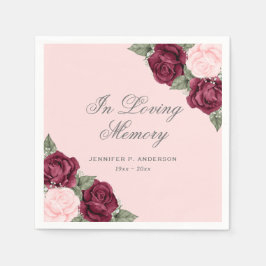 Rosa Rote Wasserfarbe Blumenbeerdigung Serviette