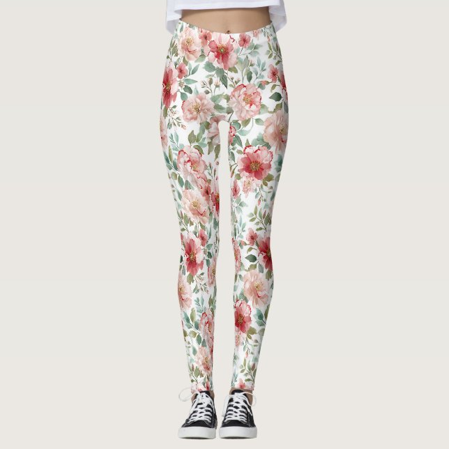 Rosa roter Blumen Geburtstag Leggings (Vorderseite)