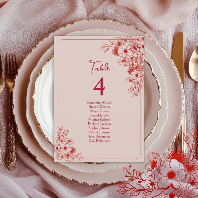 Rosa roter Blumen-Hochzeit-Sitzplan (Von Creator hochgeladen)
