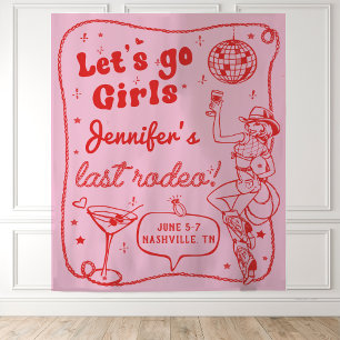 Rosa roter Disco-Cowgirl-Rodeo-Junggesellinnen-Woc Wandteppich