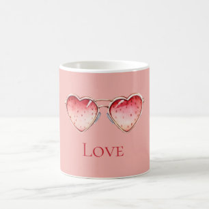 Rosa Roter Erdbeeren-Herz-Brille Kaffeetasse