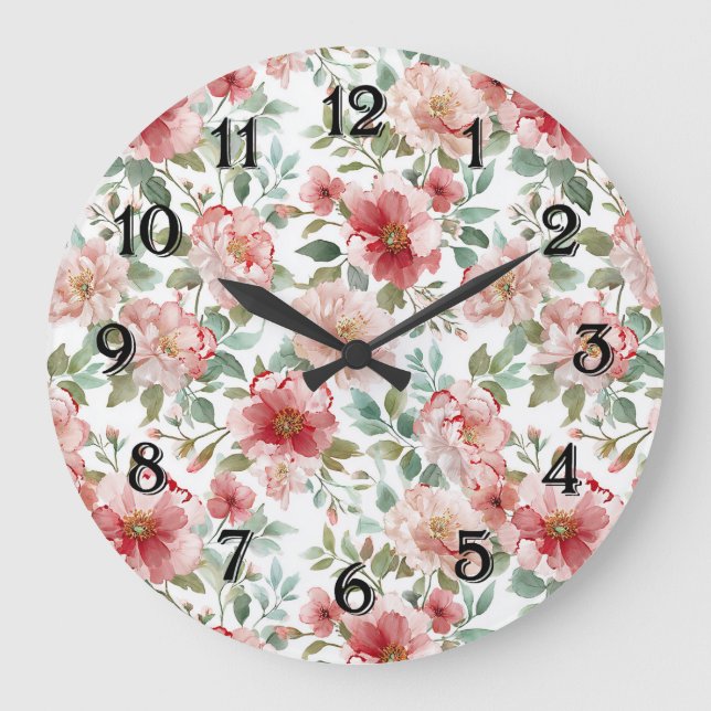 Rosa roter floral   große wanduhr (Vorderseite)
