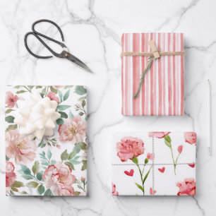 Rosa roter floraler Geburtstag Liebe Geschenkpapier Set