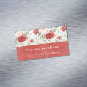 Rosa roter floraler Geschäftsname Website Magnetische Visitenkarte