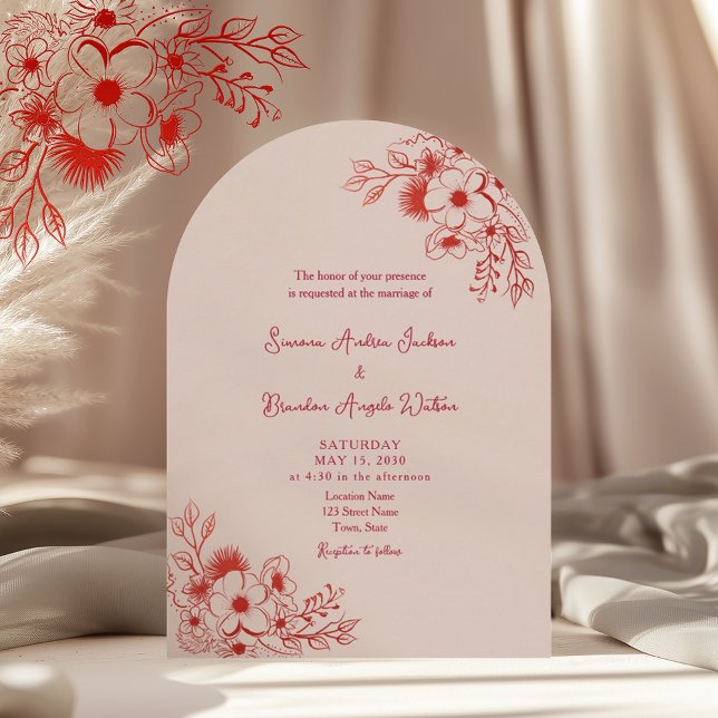Rosa roter floraler QR-Code Hochzeit Einladung (Von Creator hochgeladen)