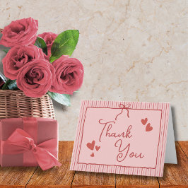 Rosa roter Galentine Coquette-Bogen-Herzen-Streife Dankeskarte