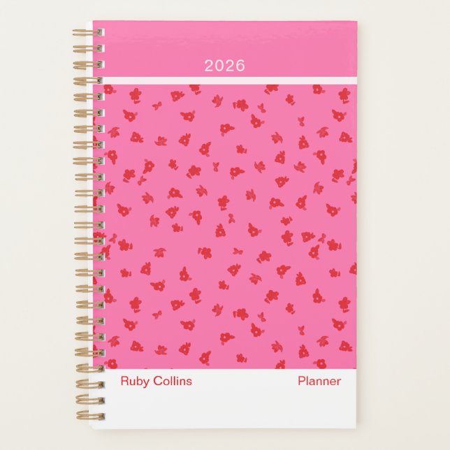 Rosa/Roter minimalistischer Blumen-Planer für Frau Planer (Vorderseite)