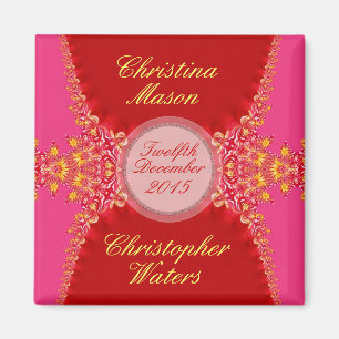 Rosa roter Satin + Spitze Hochzeitsgunst Magnet