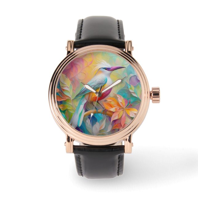 Rosa Roter Vogel Armbanduhr (Vorderseite)