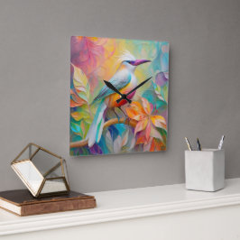 Rosa Roter Vogel Quadratische Wanduhr