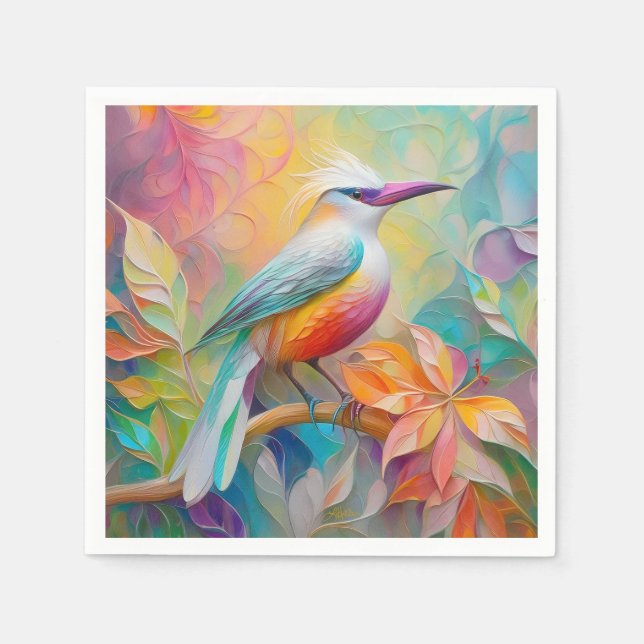 Rosa Roter Vogel Serviette (Vorderseite)