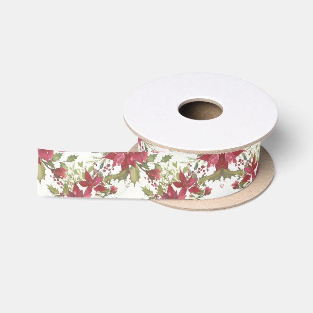 Rosa rotes Aquarell Burgunders Weihnachten mit Satinband (Spule)