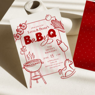 Rosa & Rotes BBQ-Paar-Baby-Q-Baby-Shower Einladung