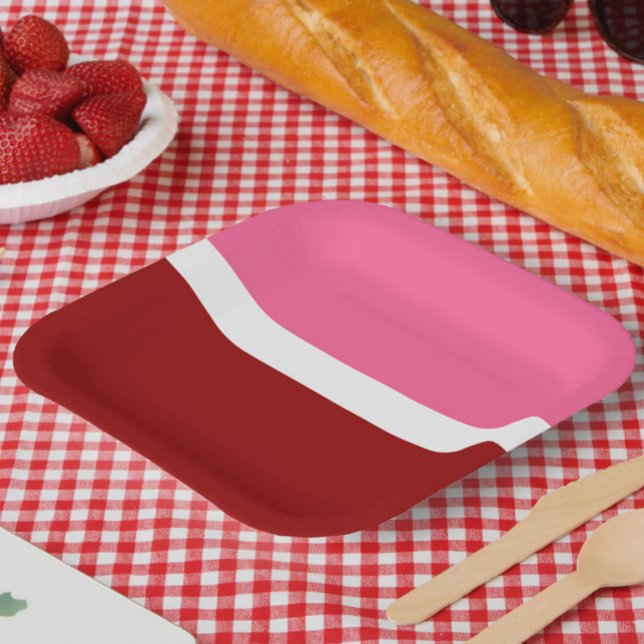 rosa, rotes Blockdesign Pappteller (Von Creator hochgeladen)