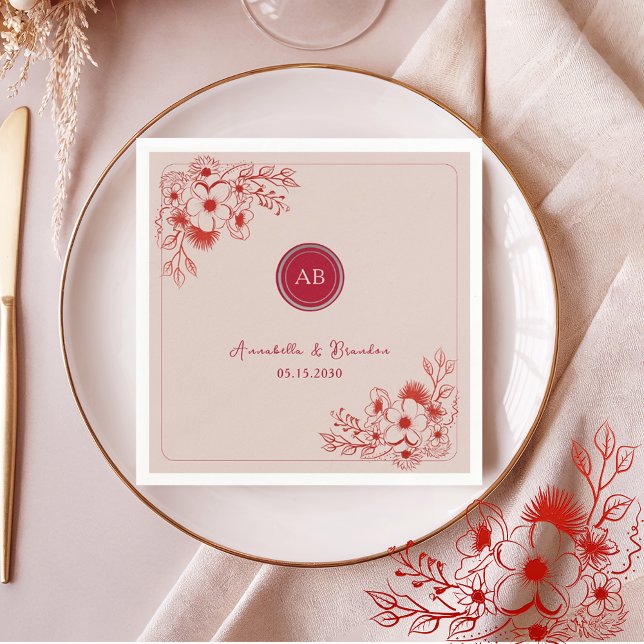 Rosa rotes florales Monogramm Hochzeit Serviette (Von Creator hochgeladen)