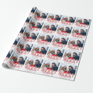 Rosa rotes Frohe Weihnachten Skript Familienfoto Geschenkpapier