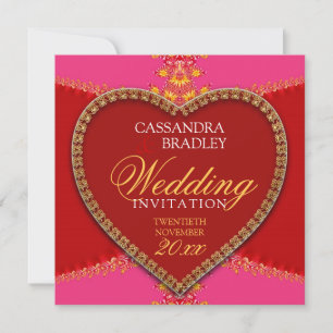 Rosa Rotes Herz Gold Spitzen Hochzeitseinladungen Einladung