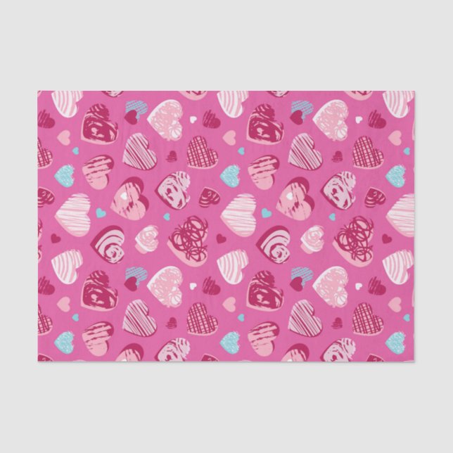 Rosa Rotes Herz Romantische Liebe Muster Valentins Seidenpapier (Vorderseite)