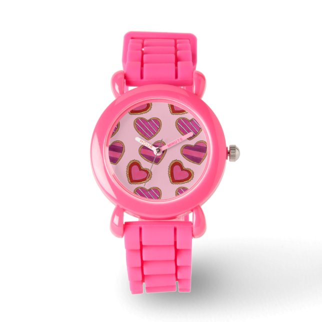 Rosa Rotes Herz Zucker Cookie Liebe Valentinstag Armbanduhr (Vorderseite)