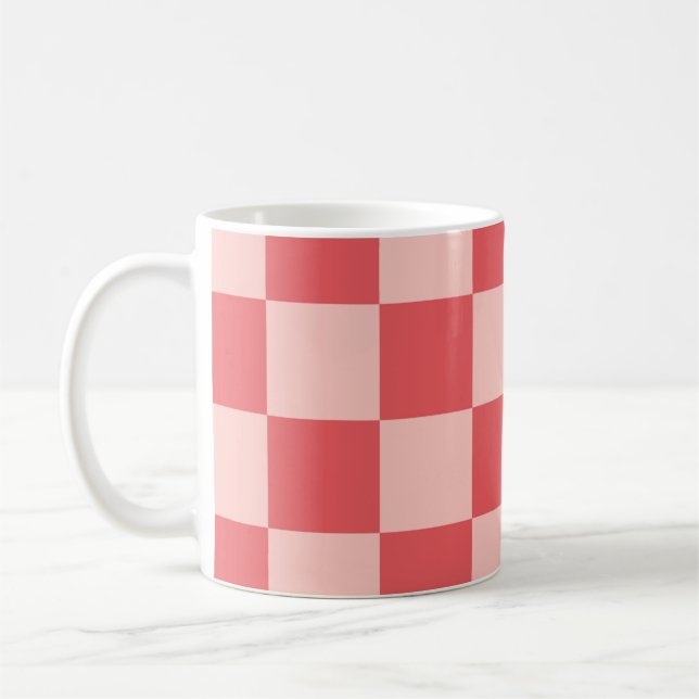 Rosa rotes kariertes Gingham-Muster Kaffeetasse (Links)