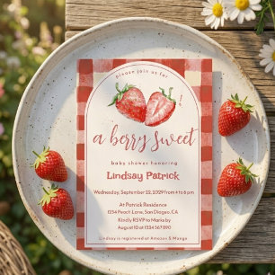 Rosa rotes Karo Berry Sweet Erdbeere Baby Shower Einladung