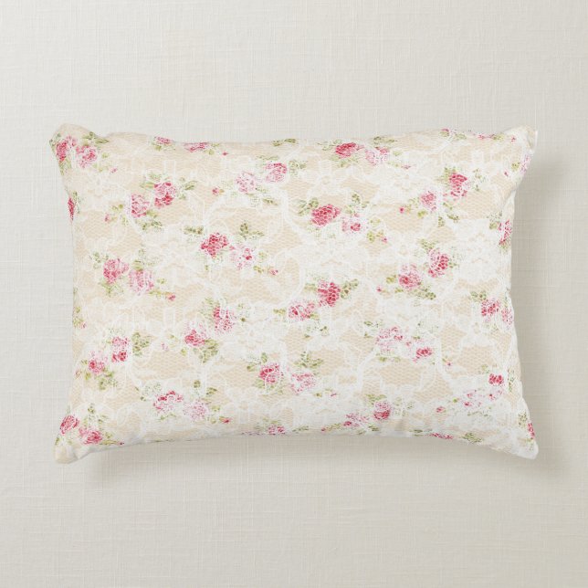 Rosa Rotes Shabby Chic Rustikal  Dekokissen (Vorderseite)