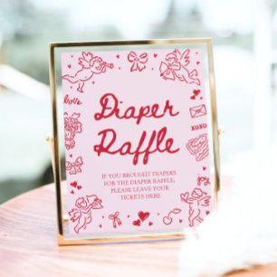 Rosa rotes Valentins-Baby-Shower-Windel-Raffle-Spi Poster