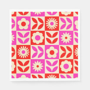 ✨Rosa rotes Vintage-Blumenmuster Fröhliche Party Serviette