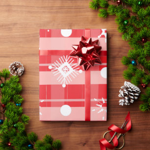 Rosa rotes Weihnachtskariert Schneeflocken Geschenkpapier