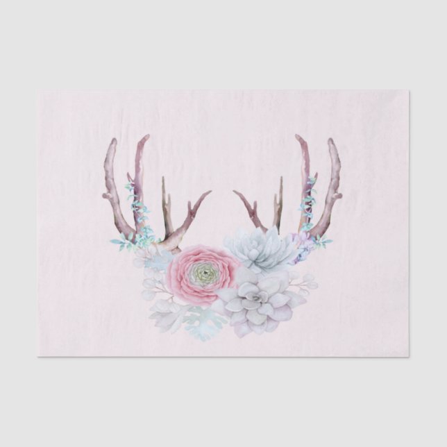 Rosa Rotwild-Geweih-Blumensucculent-Garten Seidenpapier (Vorderseite)