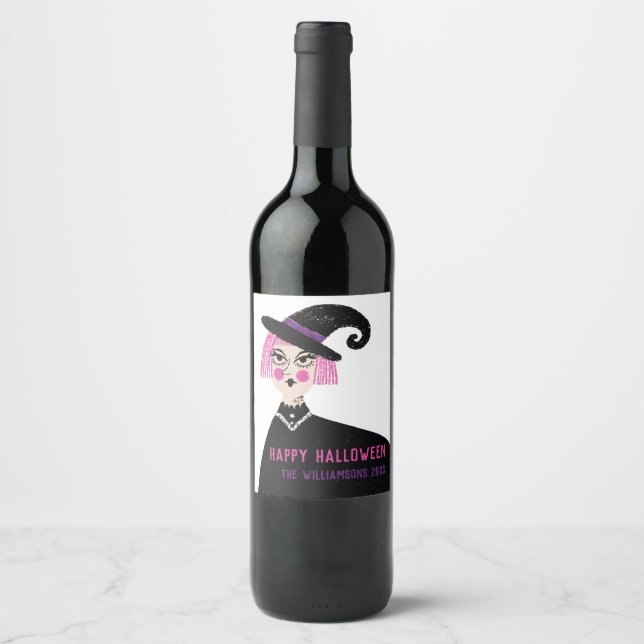 Rosa Rotzunge Individuelle Name Halloween-Party Weinetikett (Vorderseite)