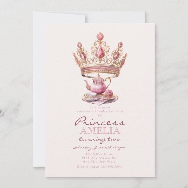 Rosa Royal | Princess Birthday Einladung (Vorderseite)