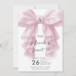 Rosa Ruffle Cascade Bow Elegant Sweet 16 Party Einladung