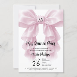 Rosa Ruffle Cascade Bow Elegantes Quinceñera Party Einladung