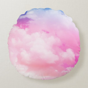 Rosa, Ruhe, Blau, gelbe Wolken und Himmel. Abstrak Rundes Kissen