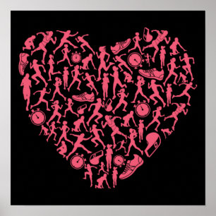 Rosa Running Silhouette Herz - Frauenrennen Poster