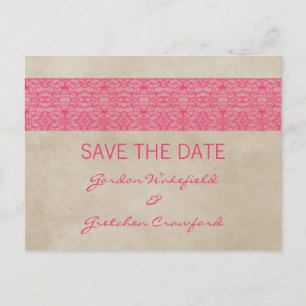 Rosa Rustic Lace Save-the-Date-Postkarte Ankündigungspostkarte