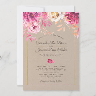 Rosa Rustikale Hochzeitseinladung Einladung